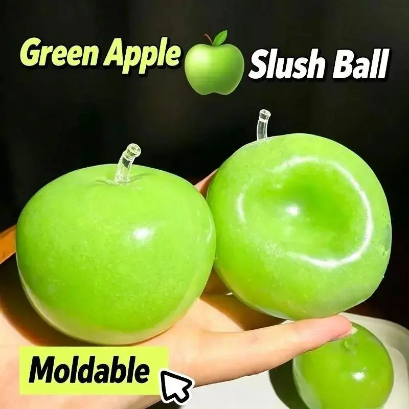 Green Apple Slushie Stress Ball Stress Relief Fidgeting Squishy Toy Crunchy Moldable Non-Bounce Sensory Fidget Toy Medium Grip Strength Training Gift