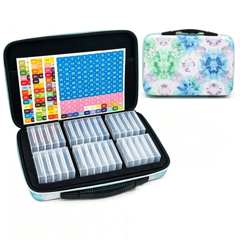 Colorful Pattern Storage Bag with 32 Slots Transparent Box, Diamond Painting Cross Stitch Organizer, DIY Tools, Convenient Storage Case