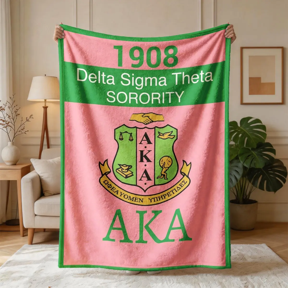 Aka 1908 Sorority Theme Flannel Blanket, Large Size, Soft and Lightweight, Perfect for All Seasons, Ideal for Bed, Sofa, Office, Camping, Travel