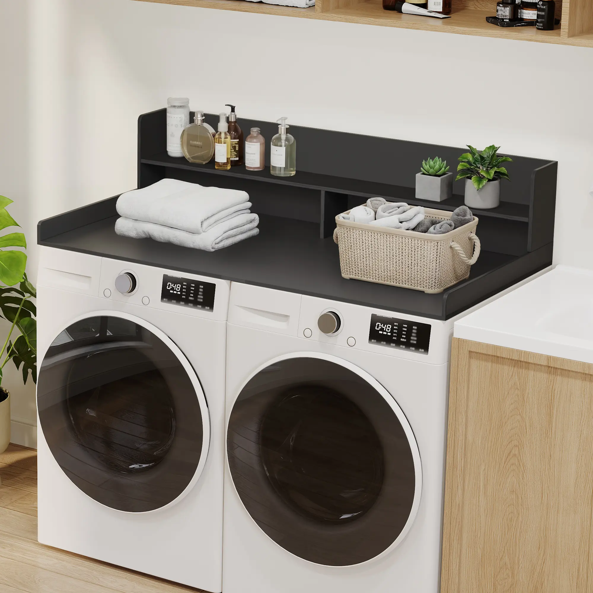 2-Tier Washer Dryer Countertop, Laundry Countertop with Open Storage Shelf, Washer and Dryer Topper for Folding & Ironing,Laundry Room Organization and Storage