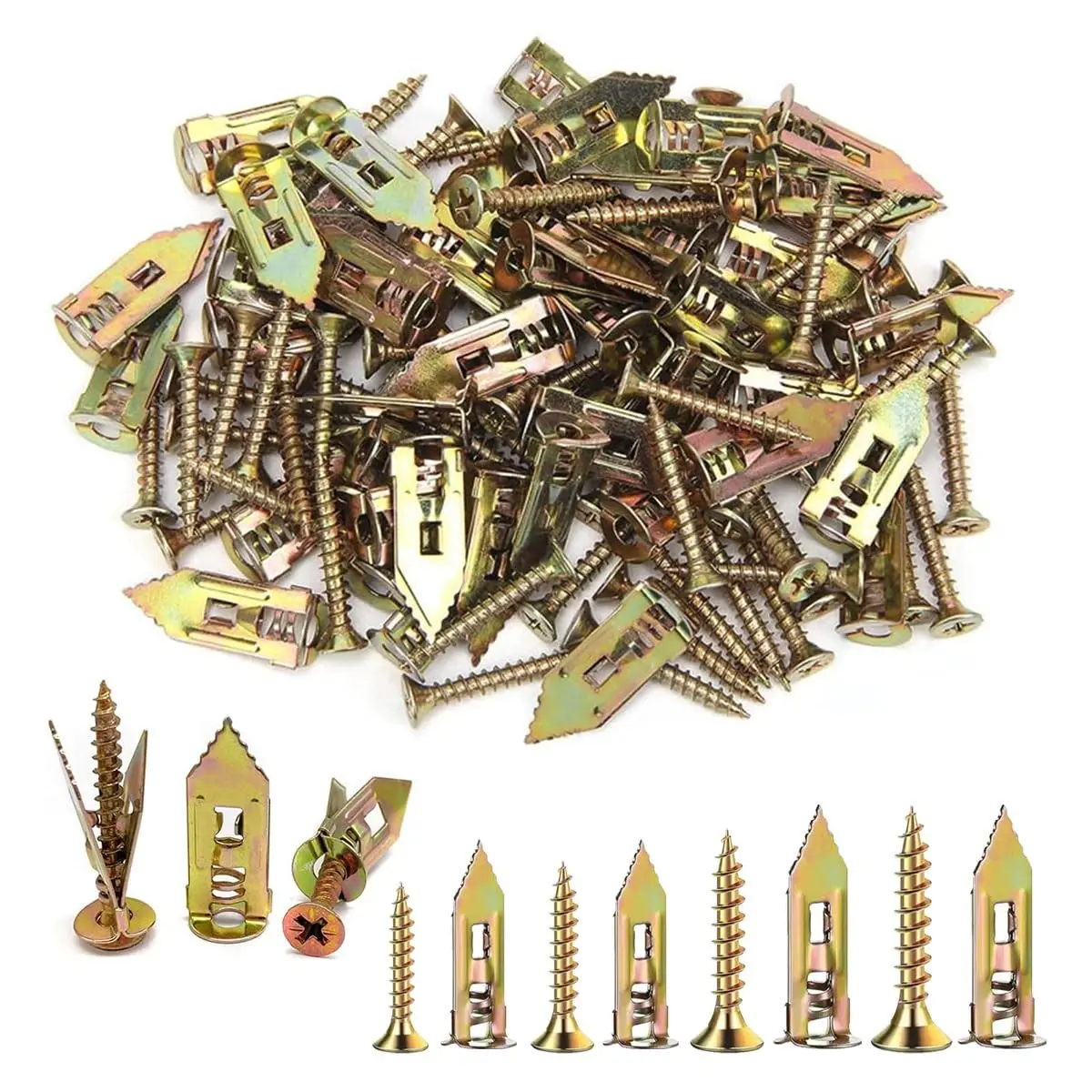60PCS Meonsopoli Carbon Steel Self-Drilling Drywall Mounts Kit, Corrosion Resistant Wall Anchors & Screws with Easy Operation, Increasing Holding Power, Quick Installation for Wall Cabinet Fixing (Knock the Anchor Into the Drywall, No Drill Needed)