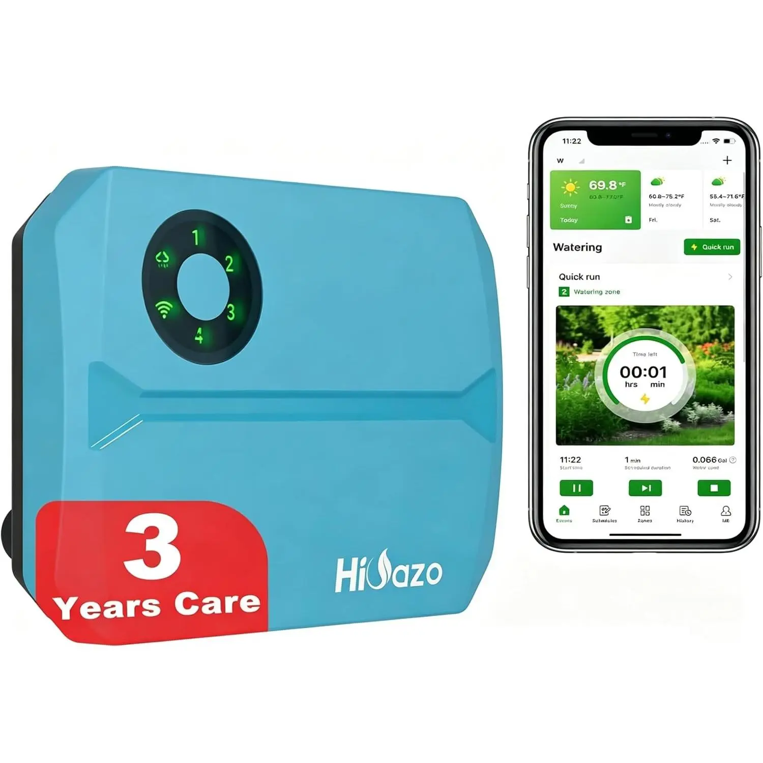 Smart Sprinklers Controller WiFi, Irrigation Controller Easy Use App Enabled, 4 Zone + 16 Plans, Save Water Auto Skip Rain, Freeze & Wind, 10 Minutes Install