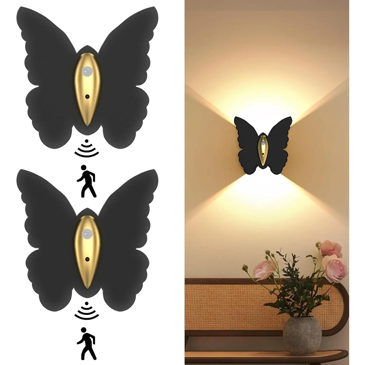 Battery Operated Wall Sconce Set of 2: 5000mAh Rechargeable Motion Sensor Night Light Wireless Wall Sconces Magnetic Closet Lights Stair Light Indoor Up and Down Wall Lamp for Bedroom Hallway