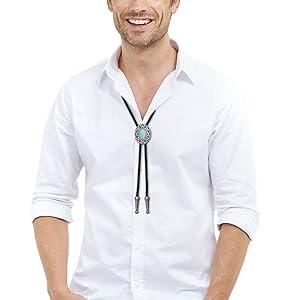 Jstyle 6 Pcs Leather Bolo Tie Turquoise Handmade Round Shape Western Cowboy Native American Bola Tie for Men Women