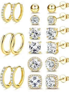 Cubic Zirconia Stud Earrings for Women Men S925 Sterling Silver Post - Hypoallergenic 18K Gold Plated Hoop Earring Big Round Square CZ Halo Studs Earrings for Sensitive Ears Stud Earring Jewelry