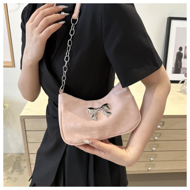 Sweet Little Fresh Bow Handbag Women Korean Armpit Crossbody Bag Chain Shoulder