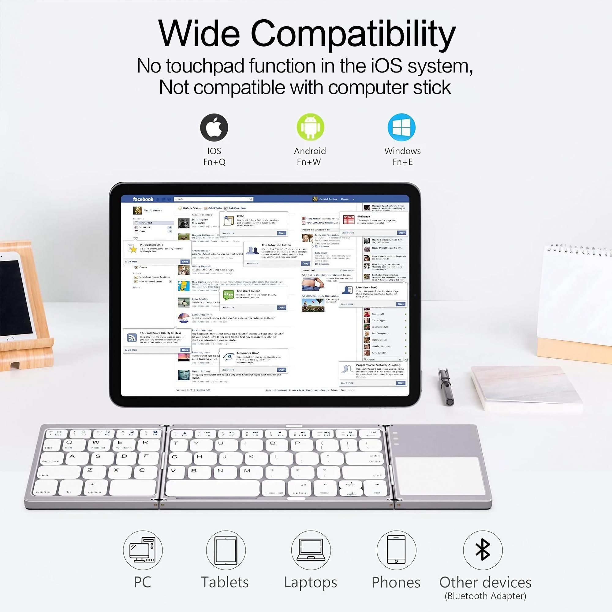 Rechargeable Foldable Keyboard, 1 Count Portable Bluetooth-compatible Wireless Multifunctional Keyboard with Touchpad & Number Pad, Suitable for Android, Windows, iOS, PC/Laptop/Smartphone/Tablet, Folding Wireless Keyboard