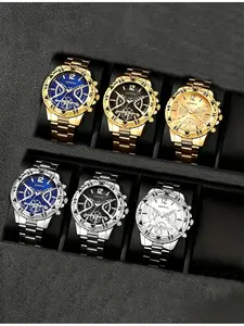 6/New Men's Heavy-Duty Round Quartz Watch, Analog Quartz Watches, Business Gift Set, Ideal as Presents for Valentine's Day, Eid al-Adha, Gifts for Family and Friends