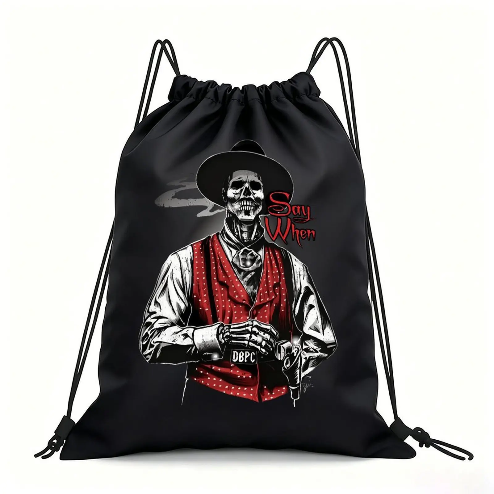 Portable Drawstring Sack Bag with Custom Graphic Print, Waterproof Polyester String Backpack for Gym Workout Swimming Hiking