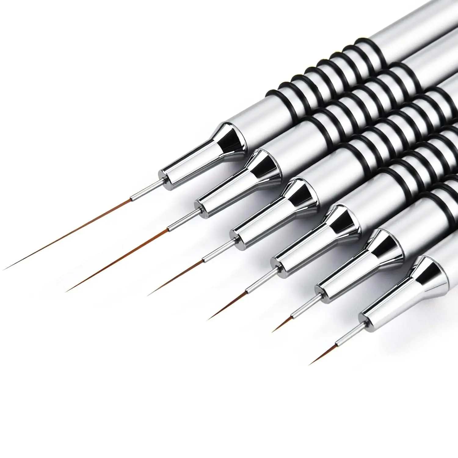 6Pcs Nail Art Liner Brushes Set, 5/7/9/11/20/25mm Nail Art Design Brush Striping Thin Long Lines Dotting Drawing Pen, UV Gel Polish Painting Metal Handle Striper Brushes