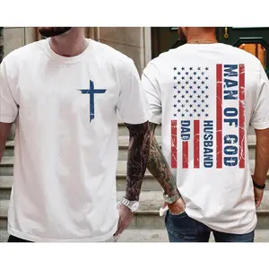 Man Of God Husband Dad Tshirt, Christian American Flag Tee, Christian Dad Gift