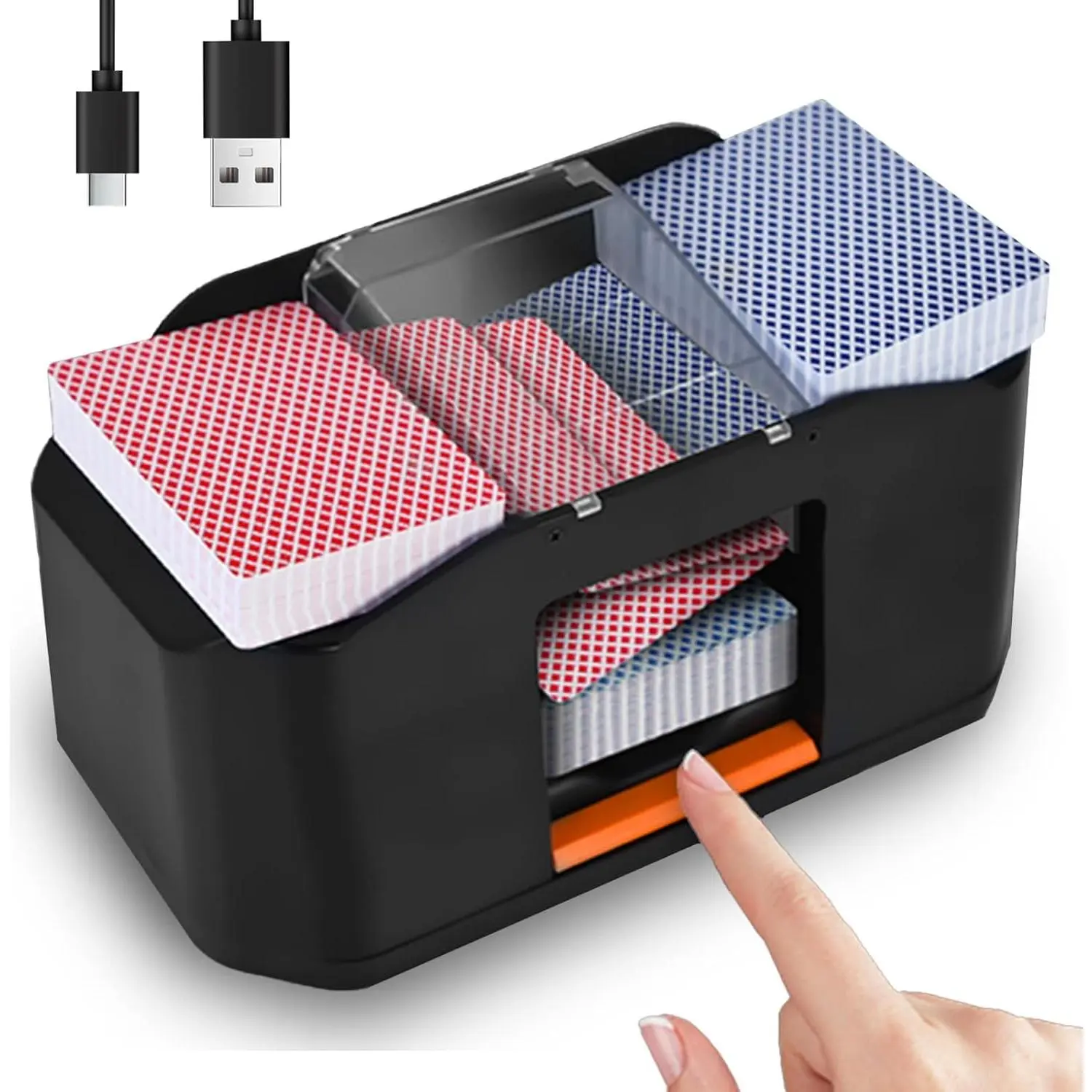 Quiet & Rechargeable 2 Decks Automatic Electric Card Shuffler, 2000mAh Quiet Electric Shuffler for Playing Cards Texas Hold'em Poker Blackjack, Home Card Games (Deep Black)