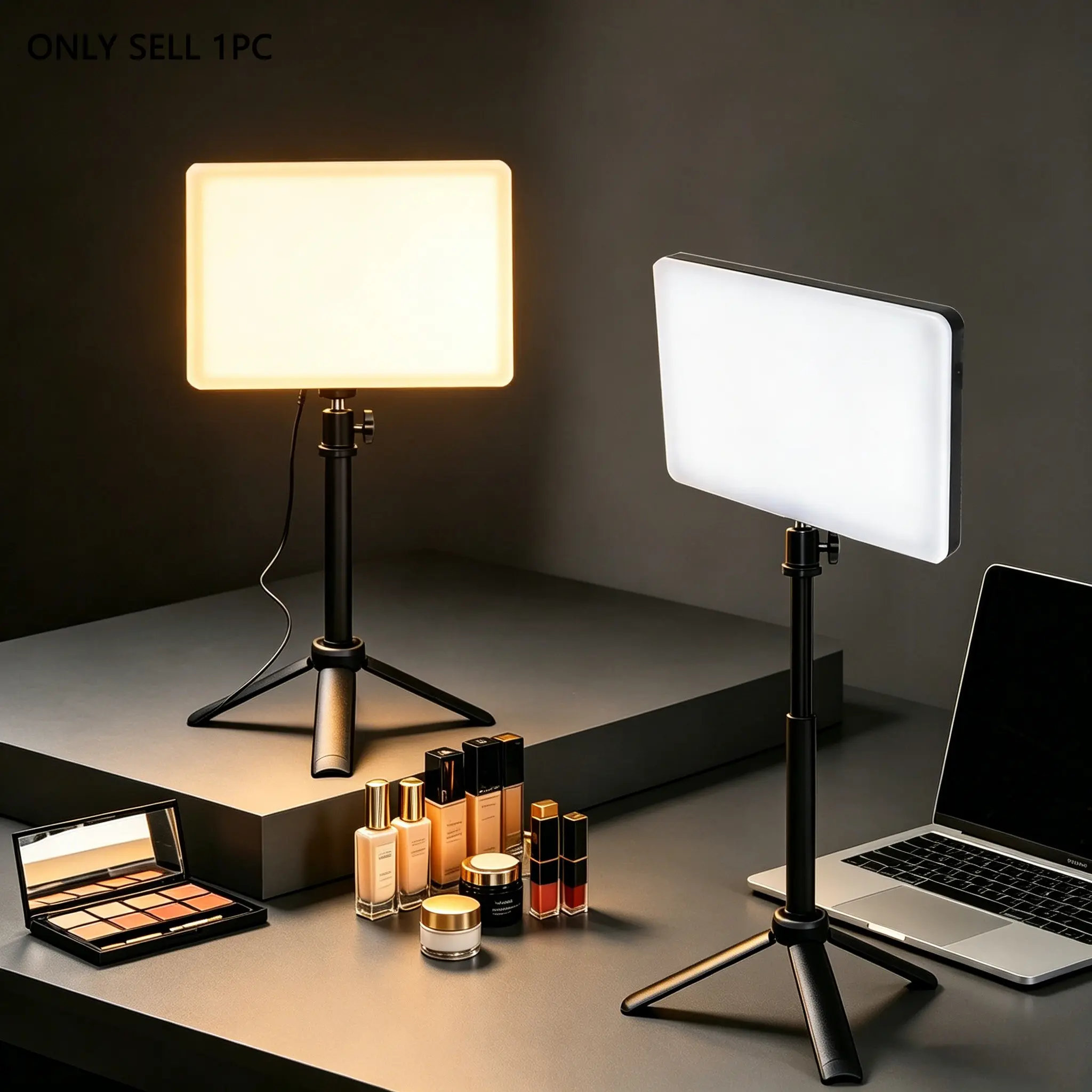 Mini Desktop LED Photography Fill Light, Adjustable Height Tripod, Bi-Color Dimmable, Portable Selfie Light for Tiktok Live, Makeup, Small Items
