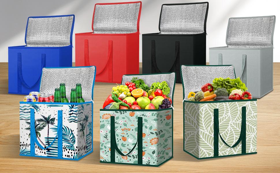 2Pk Insulated Reusable Grocery Bags, Collapsible Cooler Bag for Groceries, Heavy Duty Large Insulated Bag
