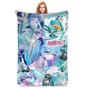 Hatsune Miku Music Anime Throw Blanket, Premium Flannel Fleece, Lightweight Soft Warm Throw, Cozy Fluffy Blanket for Bedroom, Throw Blankets