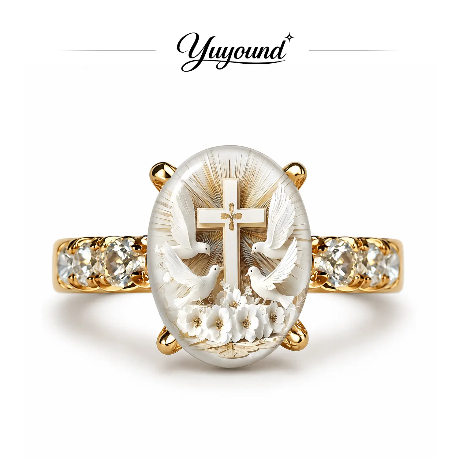 Cross Ring for Women, Vintage Faith Style Statement Ring, Dove Floral Design Religious Jewelry, Classic Christian Inspired Gift