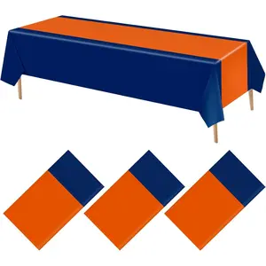 3 Pcs Disposable Graduation Tablecloths 51" x 108" Rectangle Plastic Table Covers Table Runner for Graduation Wedding Birthday Party Decorations Supplies (Navy Blue, Orange)