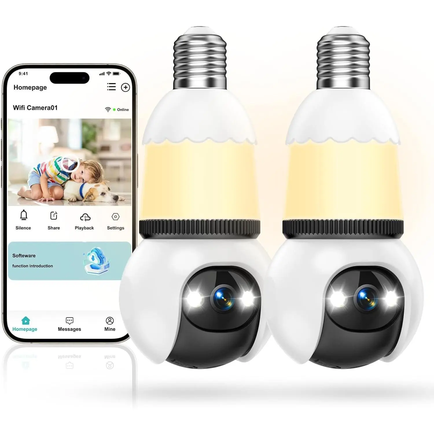 Light Bulb Security Camera, 2 Pack, 2.4GHz & 5GHz Dual Band WiFi, 2K Full Color Night Vision, 360 °   Pan Tilt Wireless Indoor Outdoor Camera with Motion Detection, Two-Way Audio, Siren Alarm