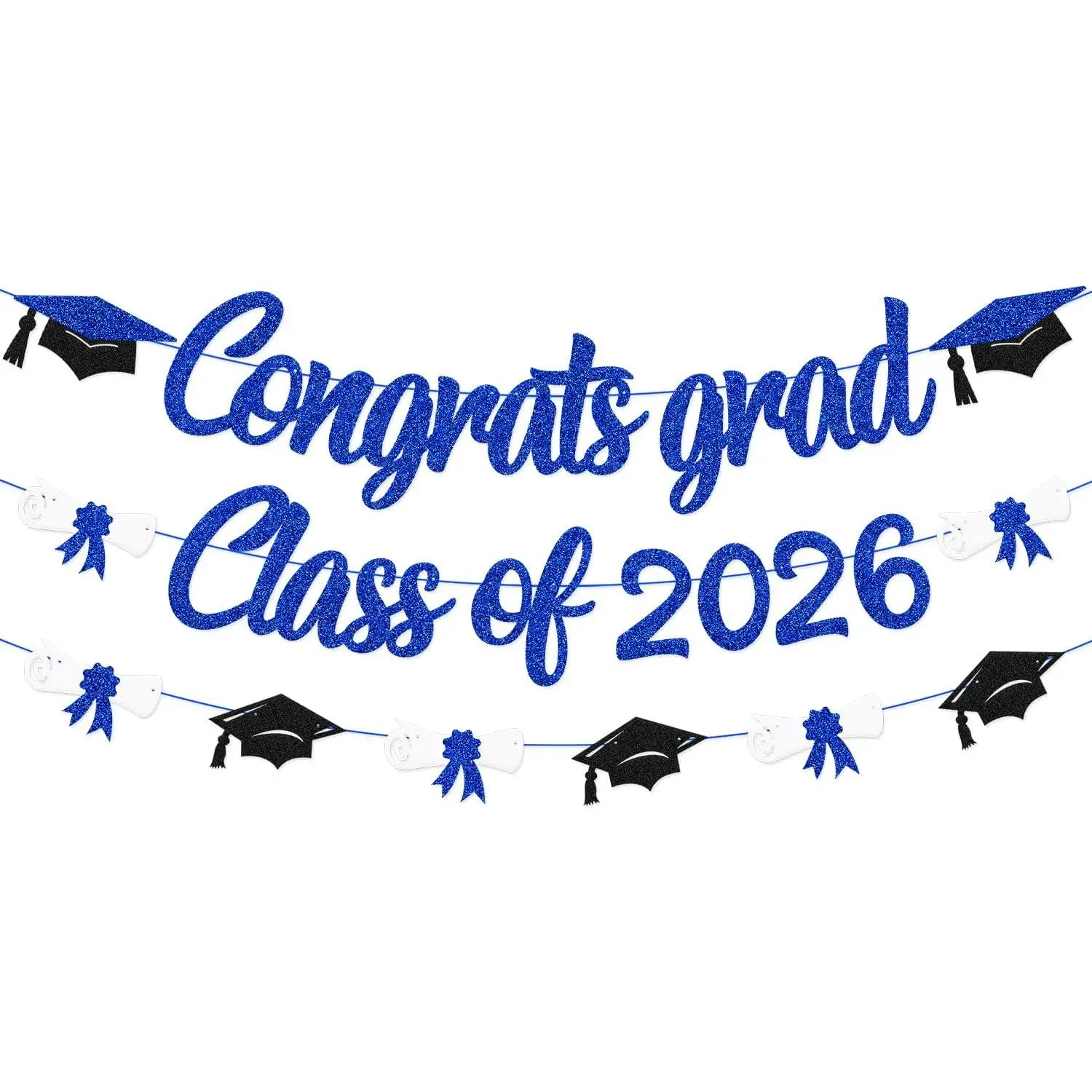2026 Graduation Theme Large Banner, Cap & Diploma Themed Party Decoration, Home Supplies for High School Seniors, Grad Gifts (Blue), Grad Class Of 2026