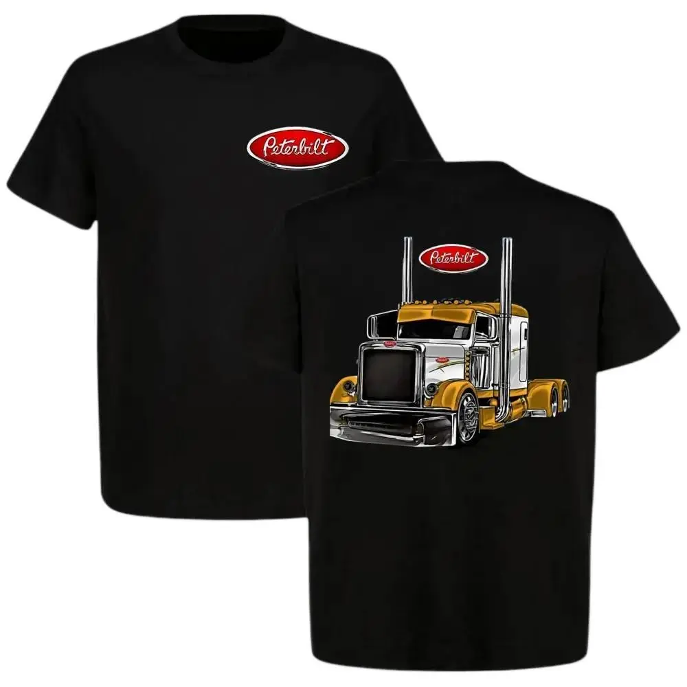 🚛💛 Peterbilt Custom Rig T-Shirt – Yellow Big Rig Truck Graphic, 2-Sided Diesel Power Tee for Men, Classic Semi Truck Streetwear Shirt, Unisex Cotton Casual Top, Breathable Comfortable Everyday Wear, American Trucker Fan Gift