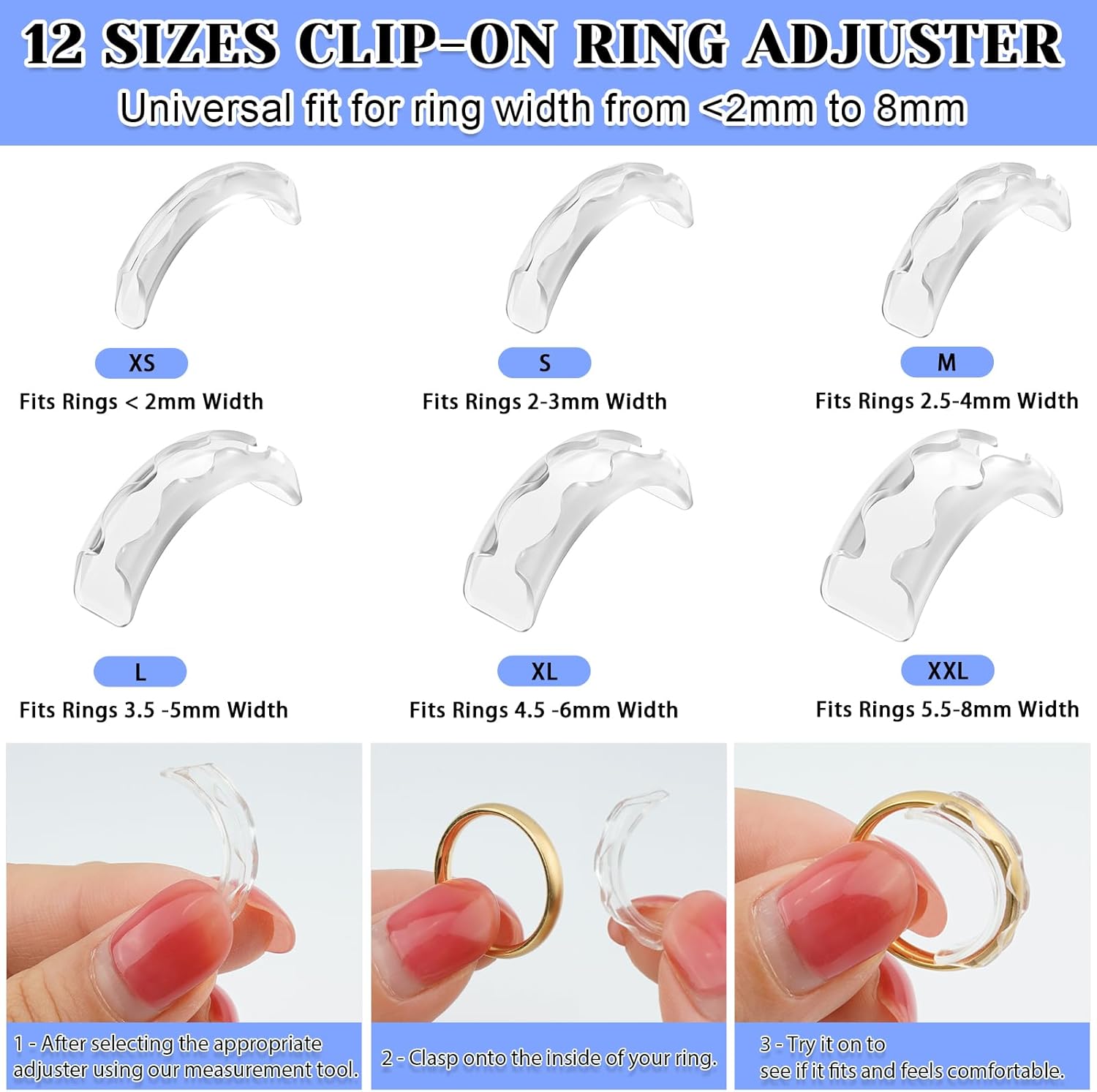 Ring Sizers for Loose Rings, 16 Pack Ring Guards for Loose Rings, Reduce by 0.5-1 Size Without Resizing, Fits Bands 1-8mm, Invisible Design for Women and Men, 2 Styles Insert and Spiral