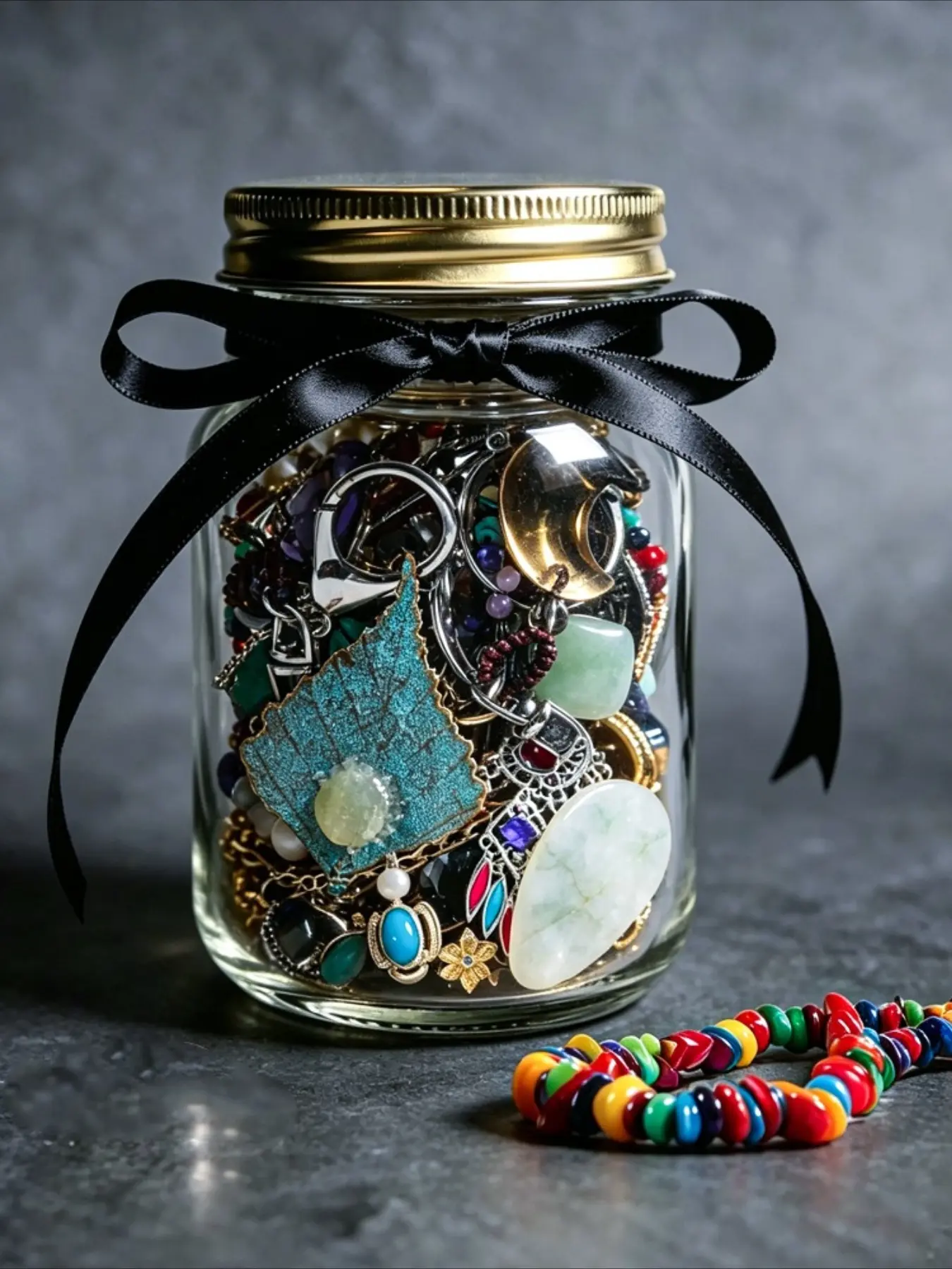A Surprise Jar Full of Crystal Treasures Vintage Handmade Jewelry Collection, Colorful Gemstone Charms & Boho Accessories
