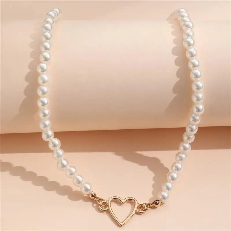2026 Exquisite white round pearl beaded necklace, gold-plated hollow cheerful pendant pearl chain, minimalist and elegant school-style daily date, wedding jewelry gift for women and girls