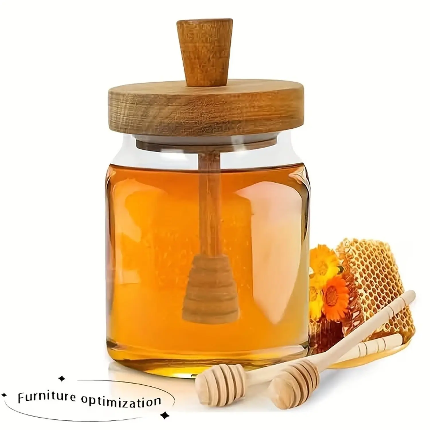 Large Wide Opening Glass Honey Storage Bottle, Easy Wash Transparent Container, Ideal for Honey Syrup Molasses, Baking & Kitchen Prep