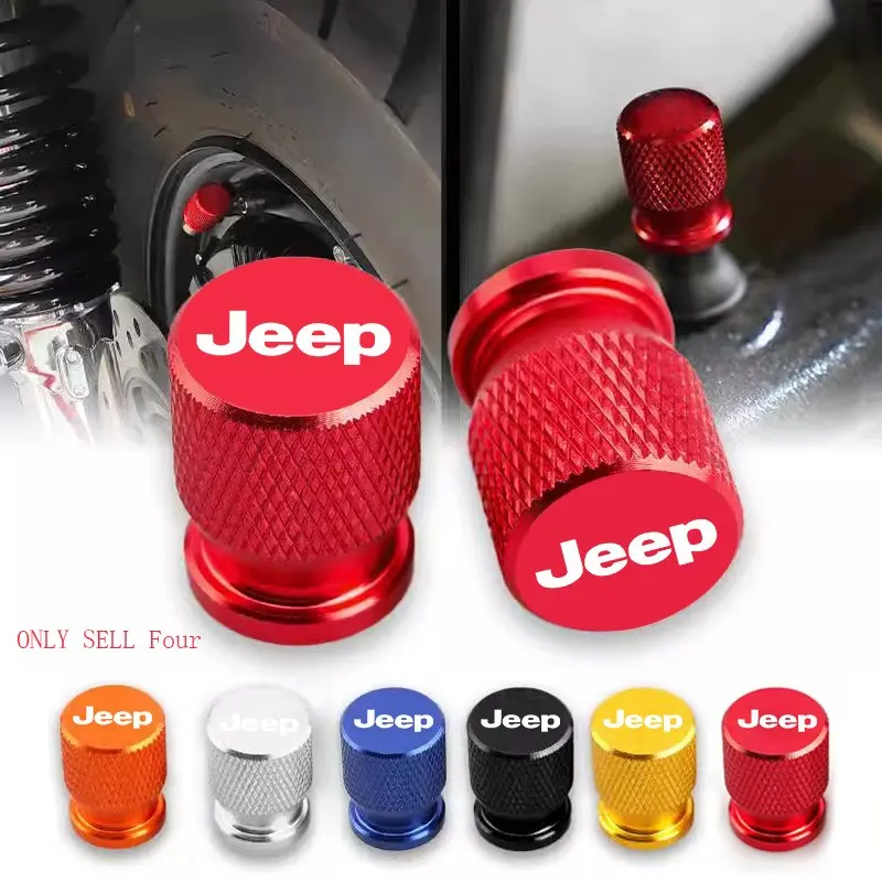 4pcs Aluminum Alloy Car Wheel Tire Valve Caps, Tyre Rim Stem Covers, Airdust Air Stem Cap, Accessories for Jeep Models
