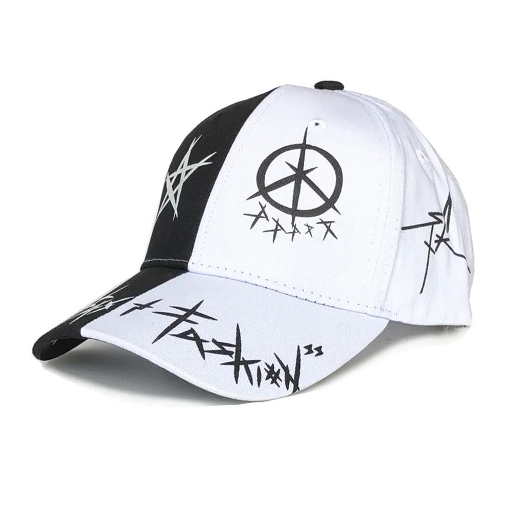 Unisex Baseball Cap Custom Graffiti Black White Patchwork Hip Hop Snapback Hat