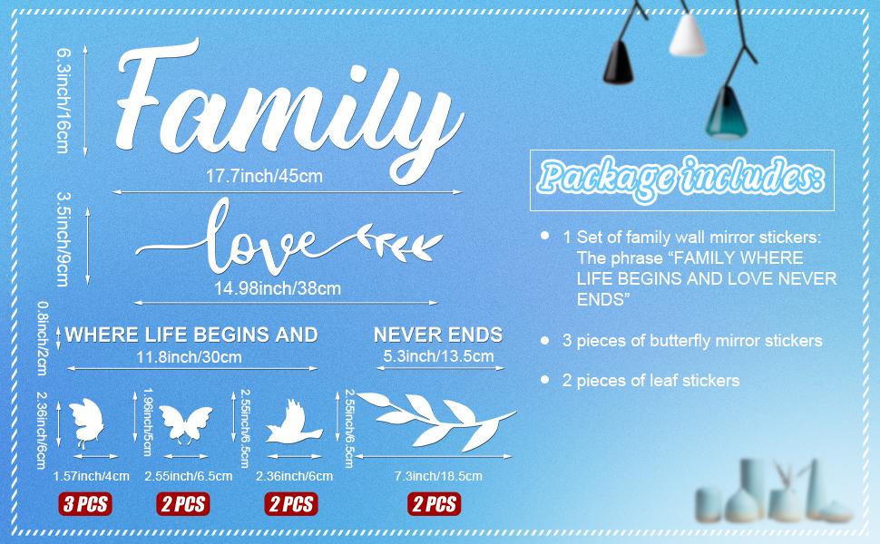 2026 Mirror Family Wall Letter Quotes Decor 3D Acrylic Wall Decal Stickers DIY Removable Art Decals Motivational Butterfly Mural Stickers for Home Decor(Silver)