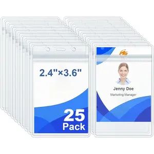 Vertical ID Badge Holder 25 Pack, Clear  Vertical Badge Holders, Plastic Name Tag Holder for Work Office School Staff ID Cards,