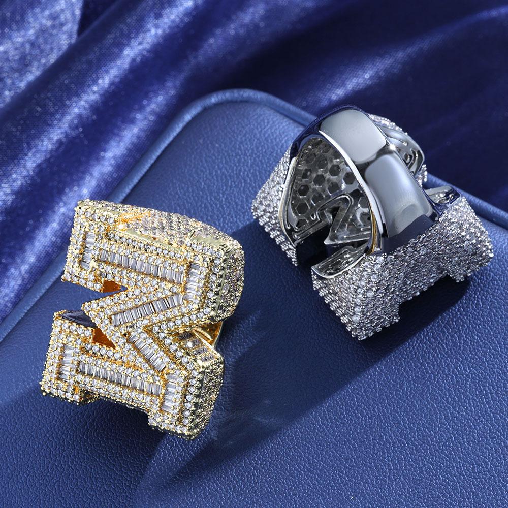 FSTVE  New style hip-hop English zircon letter ring for men, trendy and personalized ring for fashionable guys