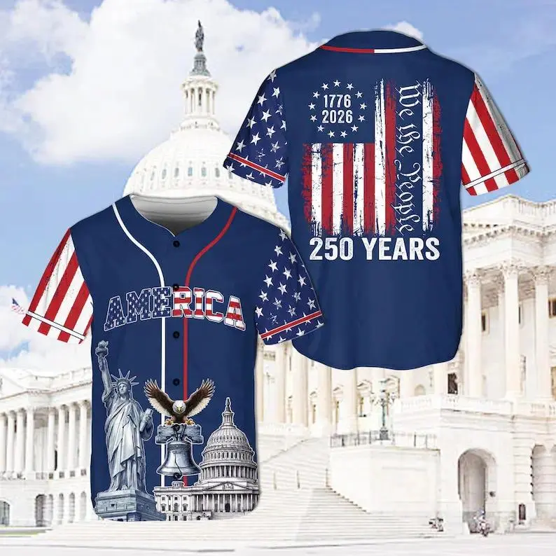 [Summer Sale Deals]  USA 250 Years Baseball Jersey, 1776–2026 Semiquincentennial Patriotic Jersey, We The People Eagle Statue of Liberty 4th of July Jersey - Multiple Colors Available