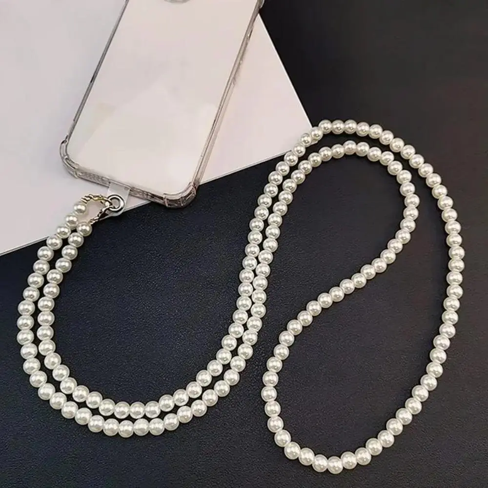 Elegant Faux Pearl Phone Chain Lanyard for Women, Stylish Phone Strap Holder with Transparent Card Slot, Chic Decorative Phone Charm, Versatile Daily Electronic Accessory