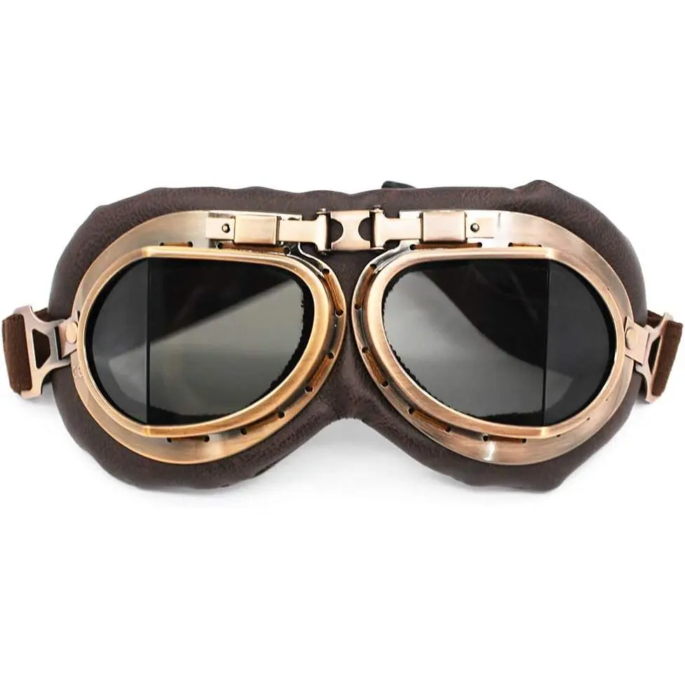 Aviator Style Motorcycle Goggles - Adjustable, UV Protection, Anti-Scratch Synthetic PC Lenses for Motocross Cruiser Scooter Cycling