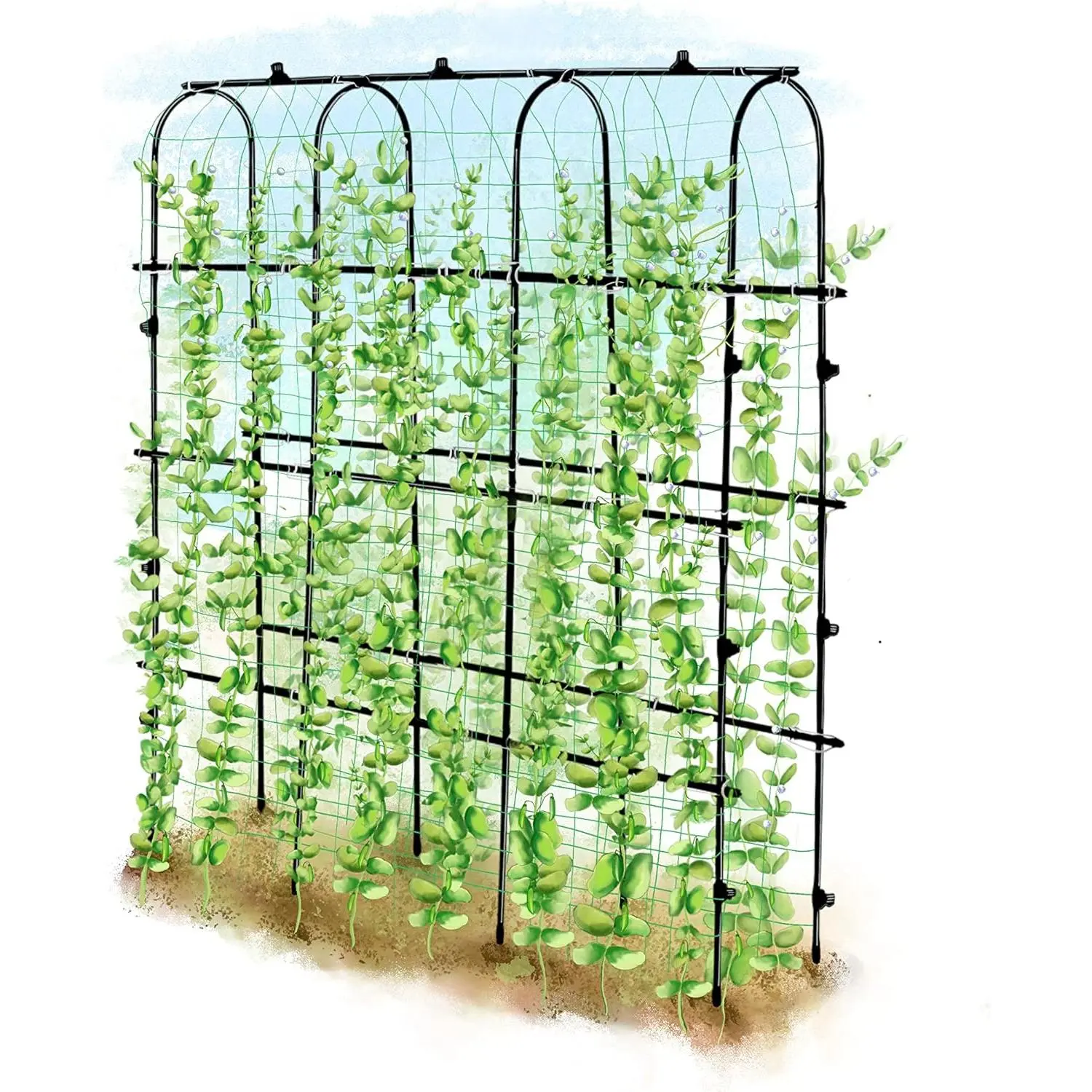 6 ft Tall, Garden Trellis for Climbing Plants Outdoor with Nylon Net for Cucumbers Vines Beans Raised Bed - Lightweight Metal, Black
