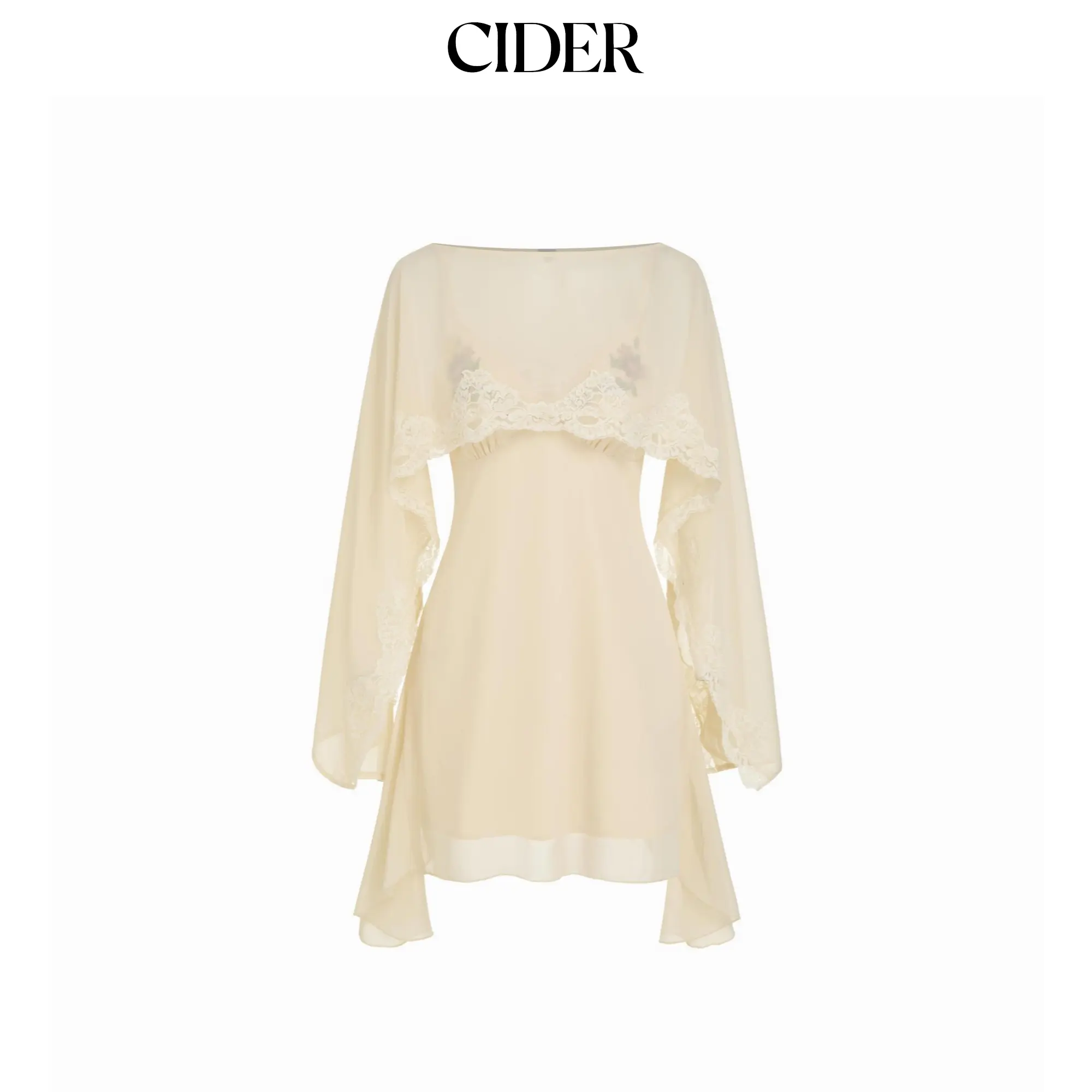 Cider Chiffon Lace Panel Cape & Floral Cami High Rise Mini Dress Set