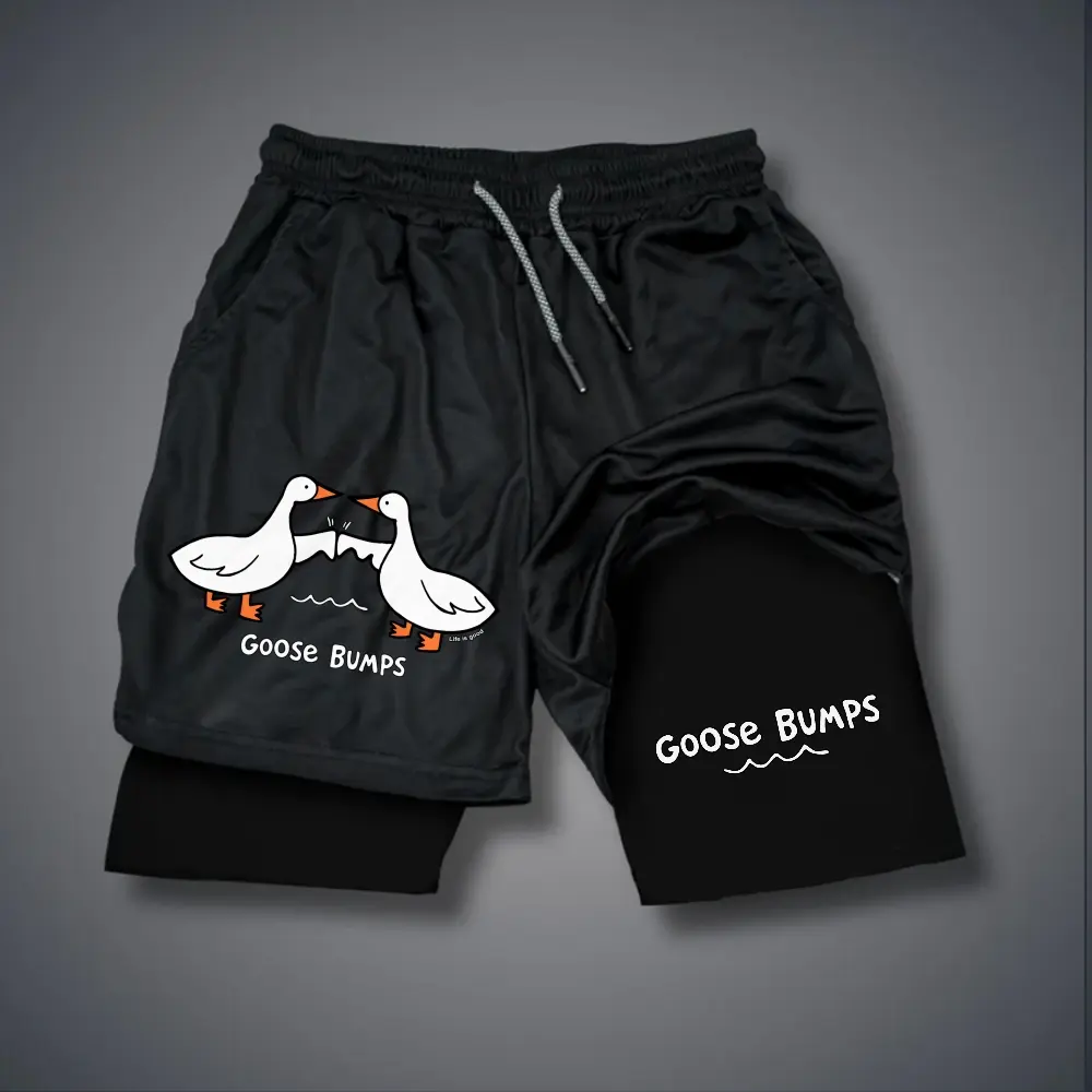 Unisex Goose Bumps cartoon Minimalist flat design Graphic Double-layer Shorts Personalized Pattern Y2k Clothing Double-layer Shorts,Women's Clothing, Menswear, Vintage Style,Summer Casual Oversized