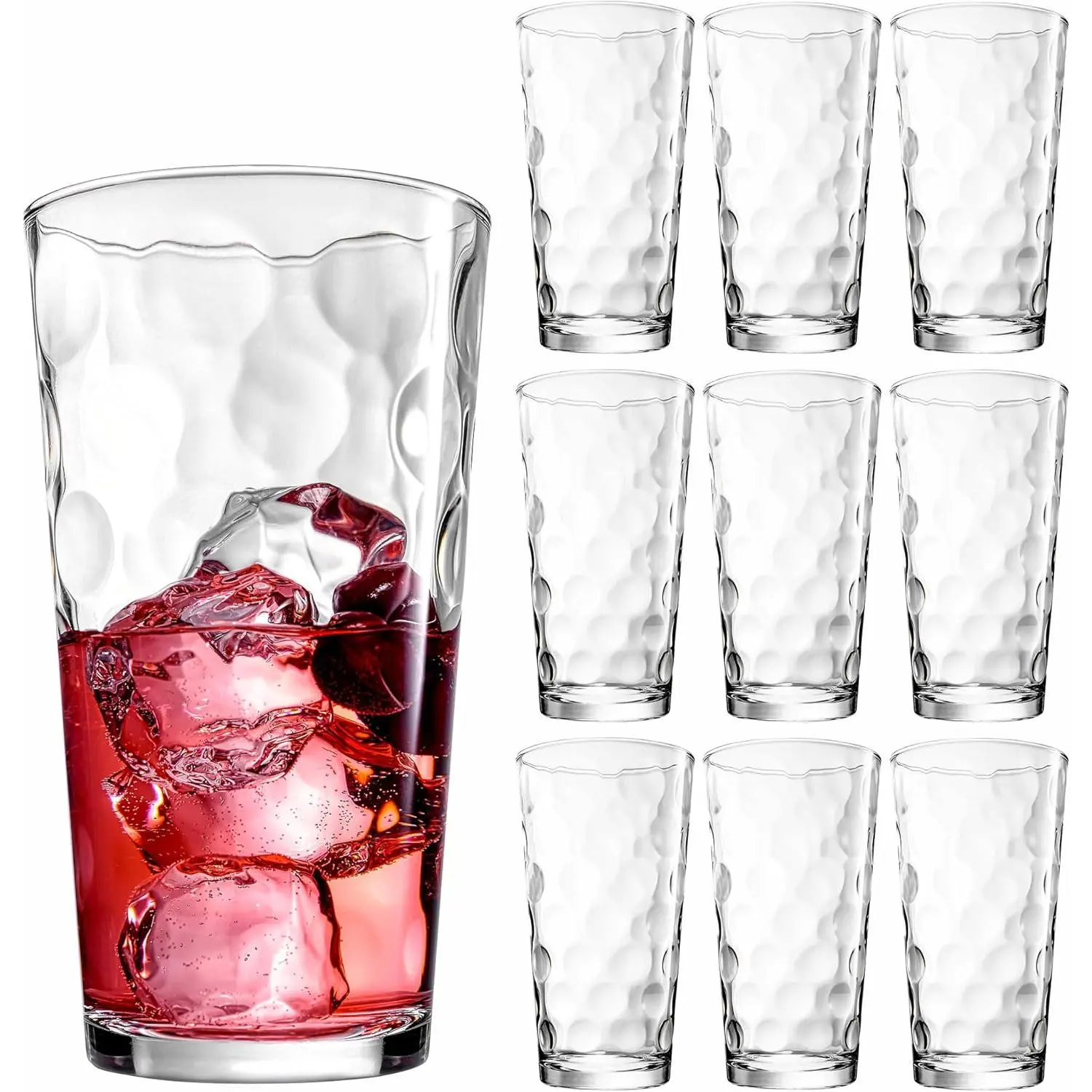 Highball Drinking Glasses Set of 10 Glass Cups, 17 Oz. Glassware, for Water, Juice, Cocktails, Iced Tea
