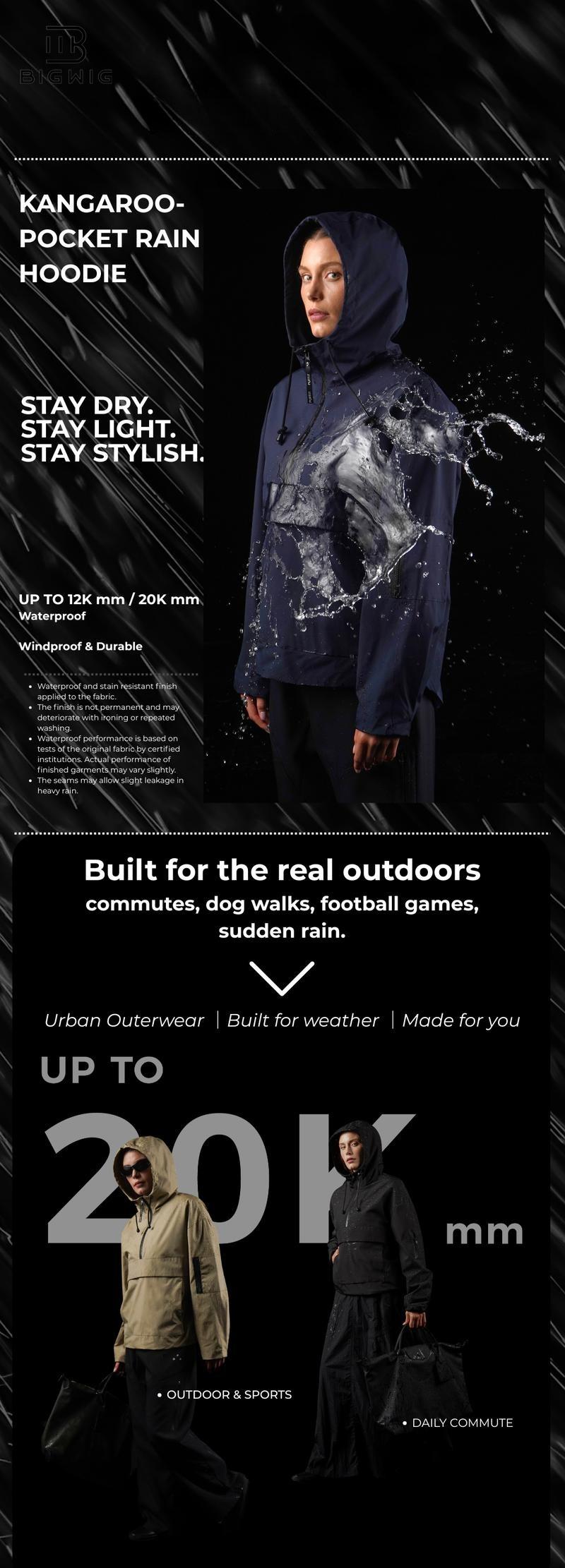 【Restocked】BIGWIG STM-TEX Waterproof Oversized Fall Hoodie Coat Warm Half Zip Rain Jacket with Adjustable Waist, Hood & Cuffs, Jacket Outerwear with Large Kangaroo Pocket for All Seasons Daily Wear #FallFreshness,Shell Jacket,Ski Jacket,Plus Size Fit