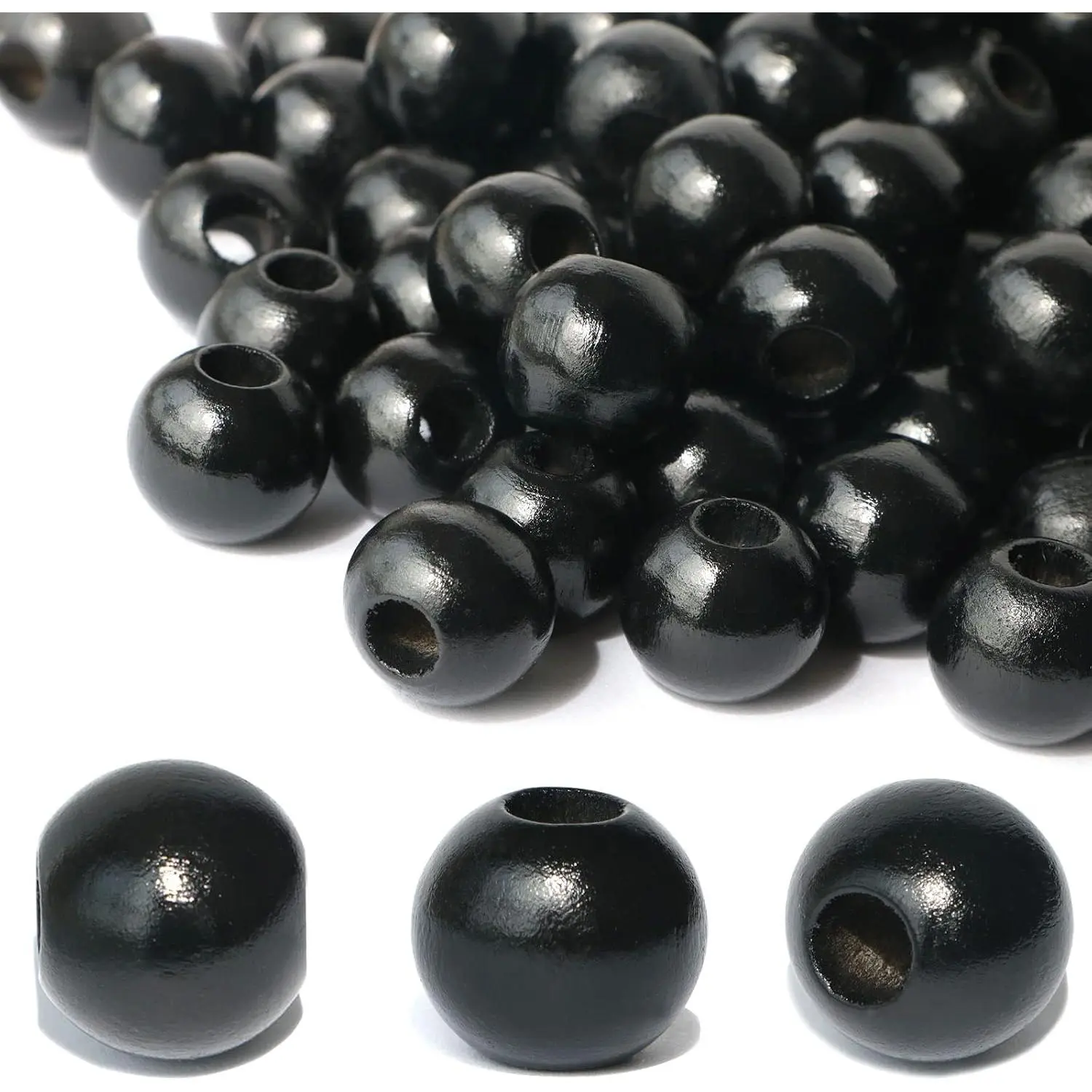 240 count Black  Beads 16mm for Craft Large Hole  Beads Hole:6mm (Black)