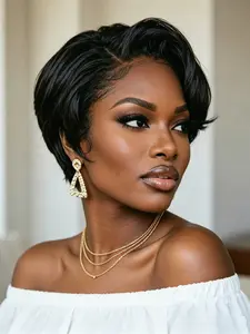 13X4X1 T part lace wig pixie cut wig human hair wig for women black color pixie wig daily party cosplay use wig  short curly black color wig