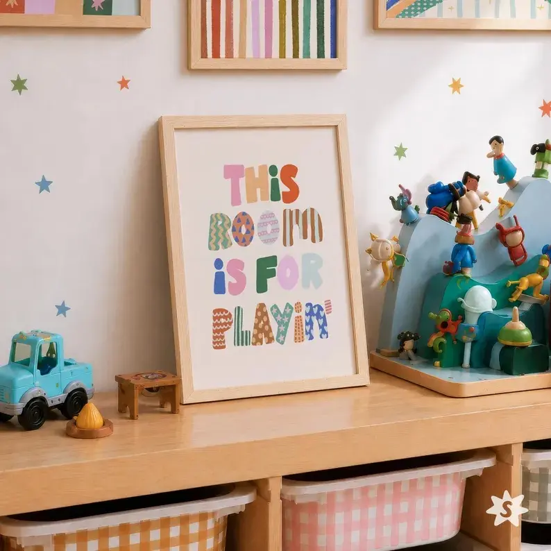 This Room Is For Playing Print, Colorful Kids Playroom Poster, Nursery Wall Decor, UNFRAMED