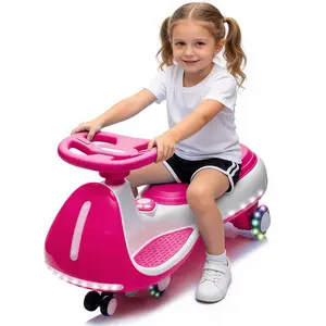 12V Kids ride on Electric Wiggle Car W/2-in-1 Smart Design,Controllable LED Lights,Flashing PU Wheels&Wide front auxiliary wheels,Triangular Stability Frame,5MPH Max Speed,Bluetooth Music,for kids 3-8