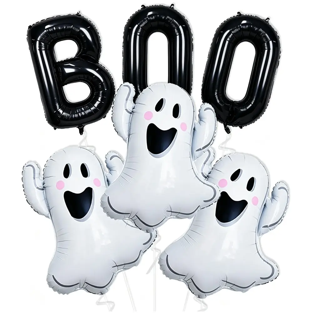 Boo Letter Ghost Balloons, Cute Aluminum Foil Balloon Set, Perfect for Girl Halloween Party Background Decorations