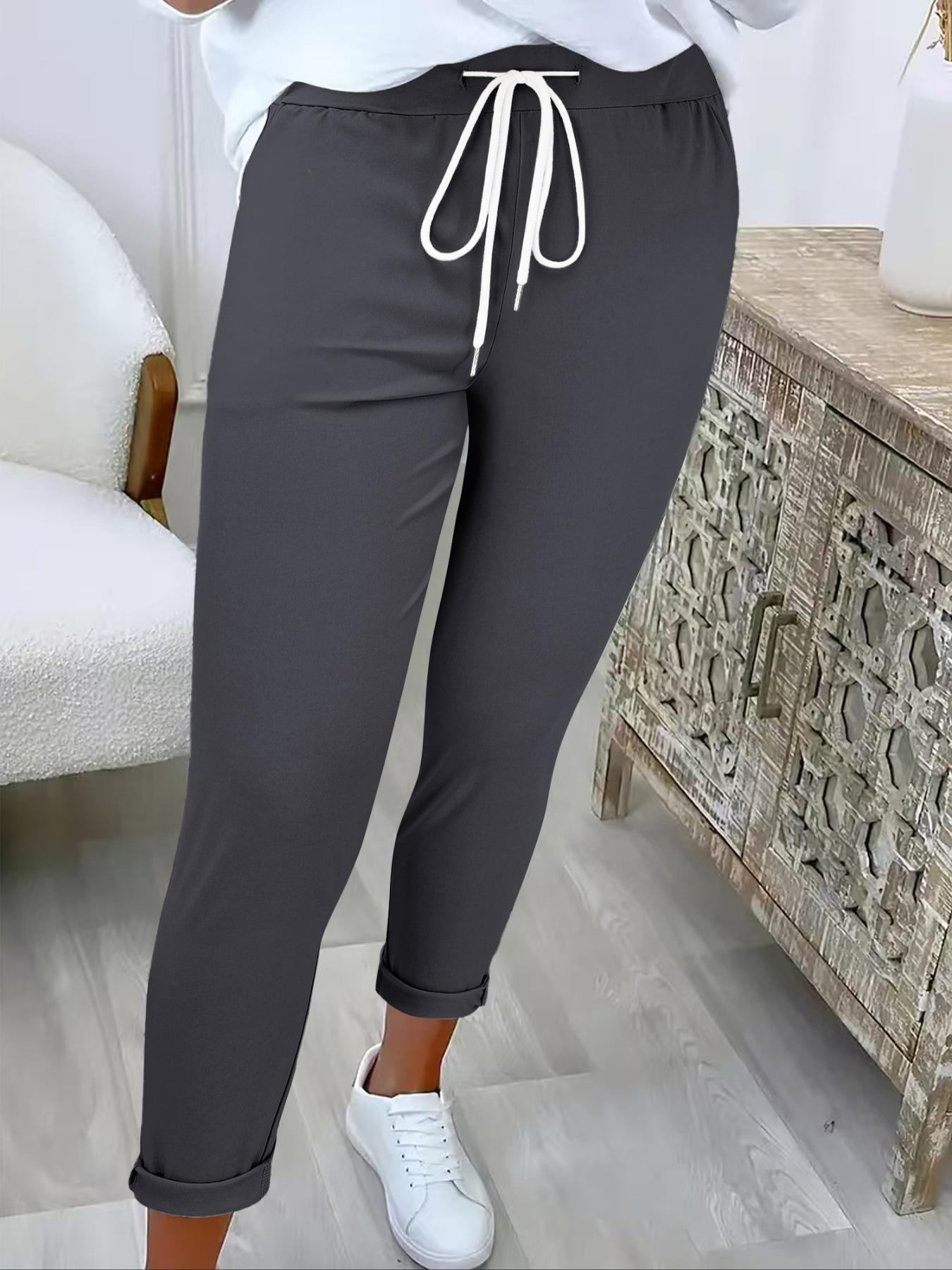 Women's Solid Color Drawstring Waist Pants, Casual Comfy Trousers for Summer, Fashion Women's Bottoms for Daily Wear