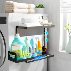 Heavy-Duty Magnetic Shelf With Pull-Out Drawers Height-adjustable for Washing Machines Dryers Fridge Ideal Storage for Laundry Kitchens Living Rooms (Black)