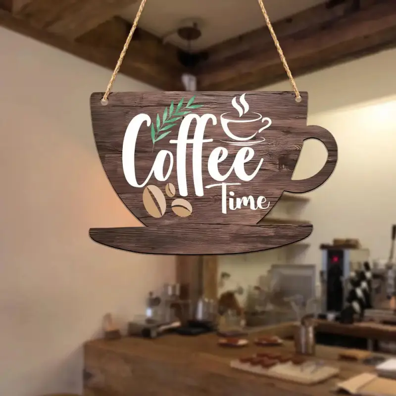 A 2D flat wooden coffee cup-shaped wall decoration, Aesthetic Wall Decor, a festival decoration for coffee shops, an outdoor party art decoration, suitable for various festivals.