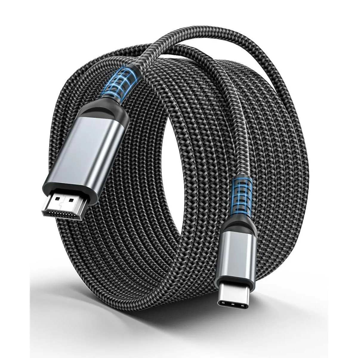 B C to HDMI Cable 15 ft, Thunderbolt 3/4 & B-C DP Alt Mode Compatible for MacBook, 4K@60Hz, Gold-Plated Long Cable, Aluminum Type-C to HDMI Cord, iPad Pro, iPhone 15, Galaxy, Surface